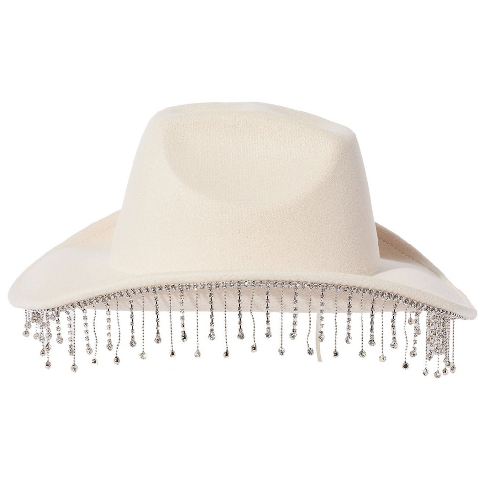Cream Fedora with Waterfall Rhinestones - Picture 4 of 4
